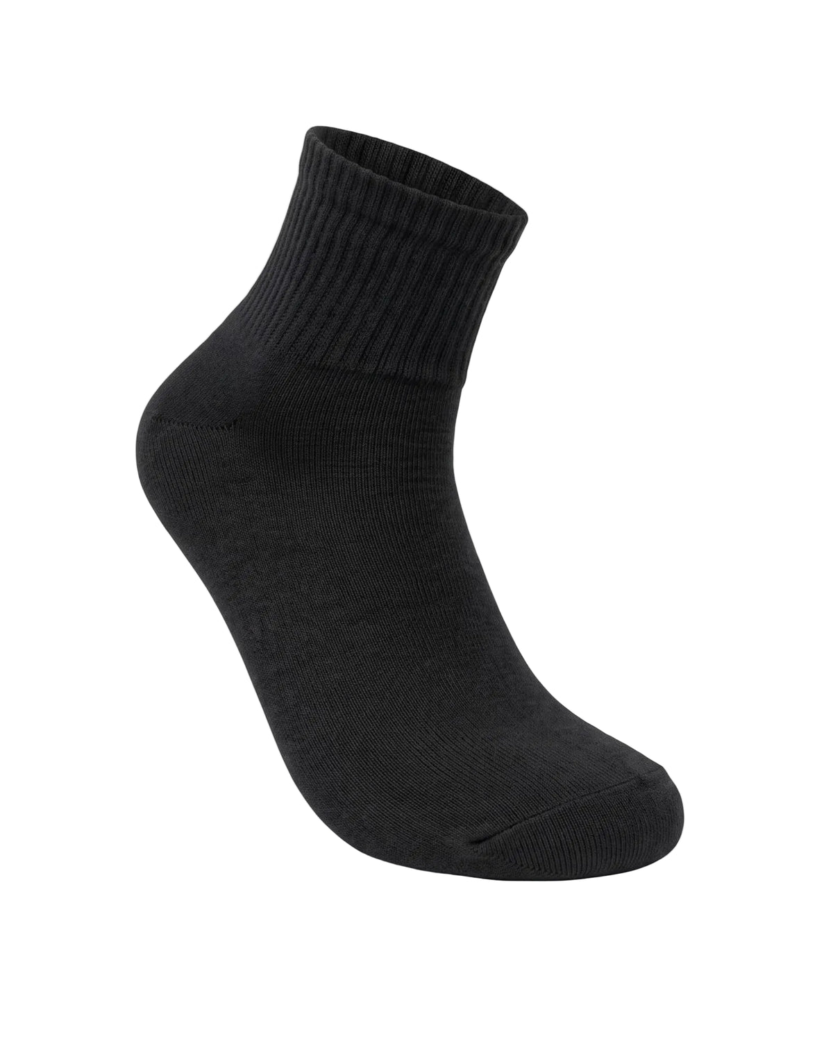 Men's single pair solid cotton quarter socks in black with ribbed cuff