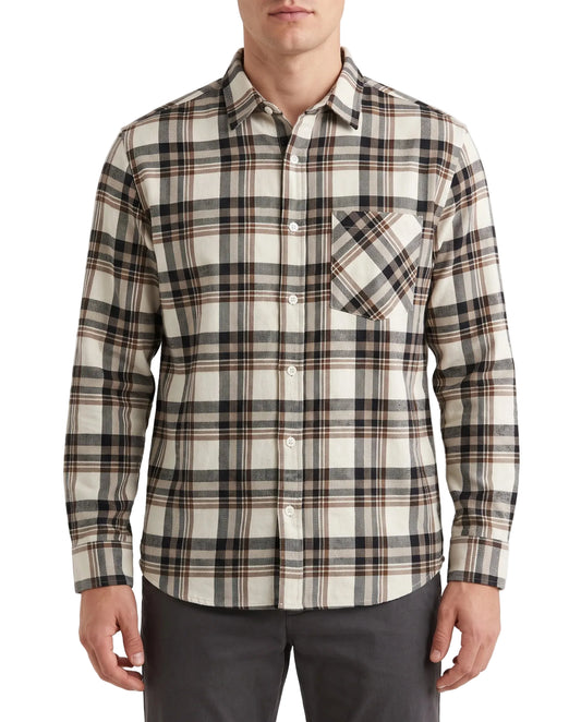 Men's Plaid Long-Sleeve Shirt (Off-White & Brown)