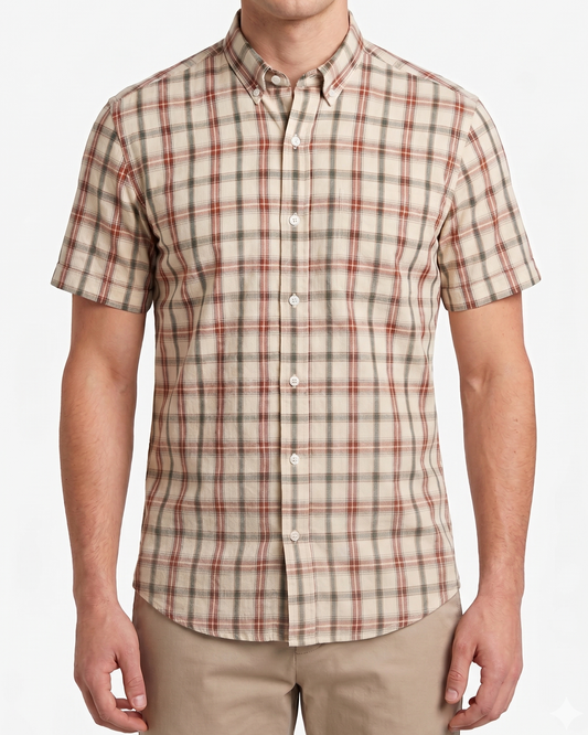 Men's short-sleeved plaid shirt