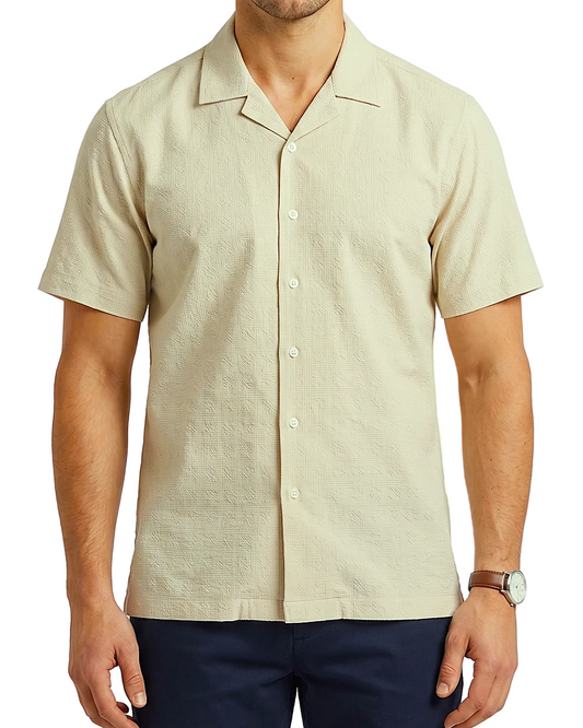 Men's Fashion Short Sleeve Linen Shirt - Beige
