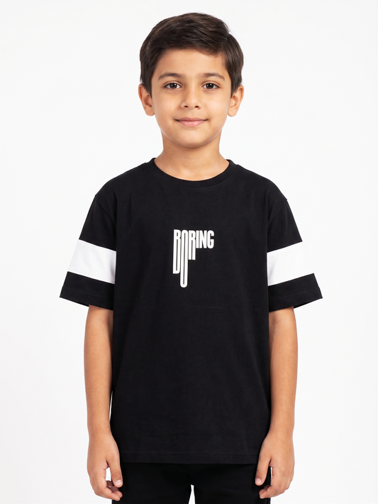 Boy`s Printed T-Shirt –Over Size- Short Sleeve-Black