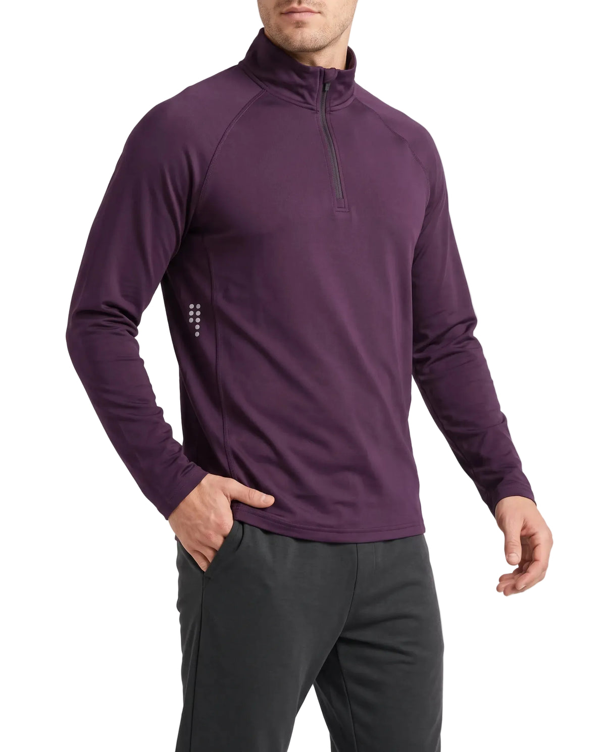 Men's long-sleeve sports t-shirt with half-zip and reflective dots by TREE