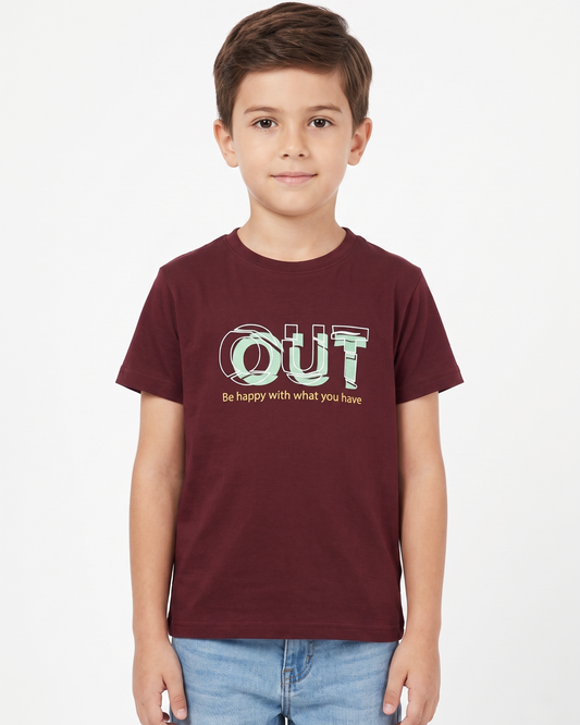 Boy`s Printed T-Shirt – Short Sleeve-Burgundy