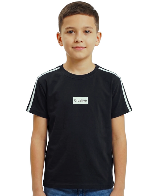 Boy`s Printed T-Shirt – Over Size-Short Sleeve-Black