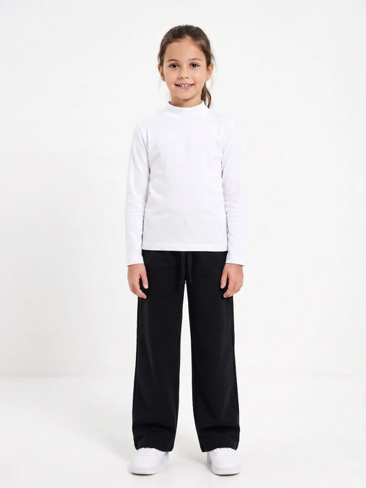 Young girl wearing white long-sleeve high-neck basic top from TREE