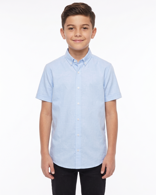 Boys' short-sleeved Oxford shirt-Light blue