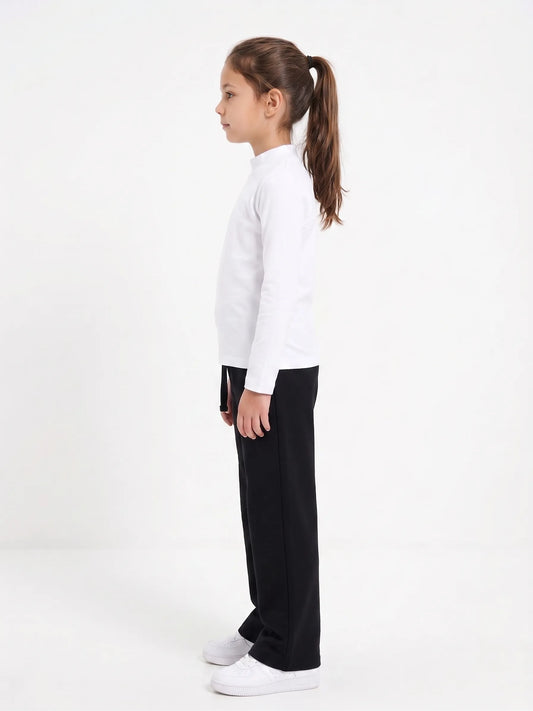 Young girl wearing white long-sleeve high-neck basic top from TREE