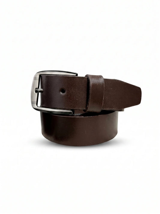 Studio shot of a brown leather belt for men by TREE.