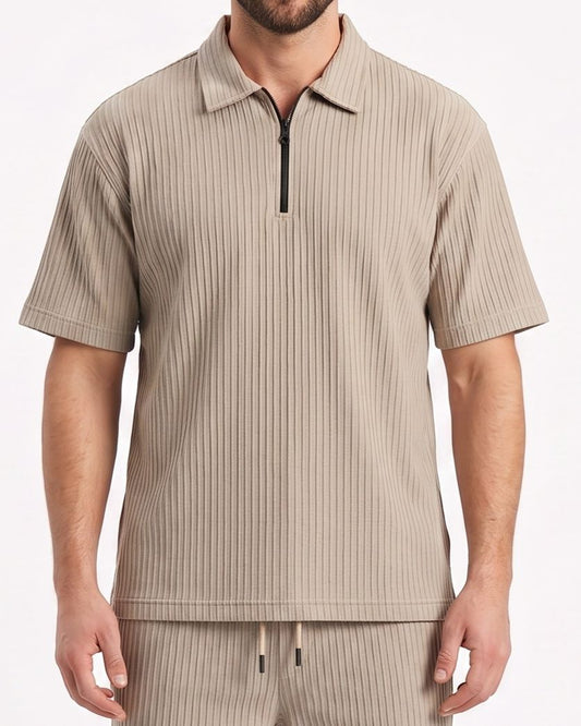 Men's Half-zip T-shirt-Beige