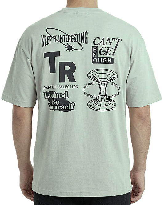 Men`s Printed T-Shirt Over Size-Silver