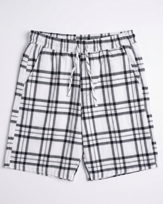 Men's checkered wide leg shorts-White