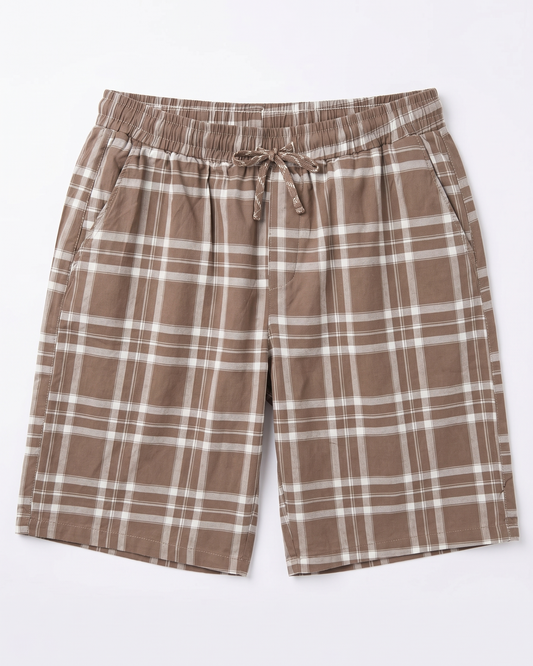 Men's checkered wide leg shorts-Camel
