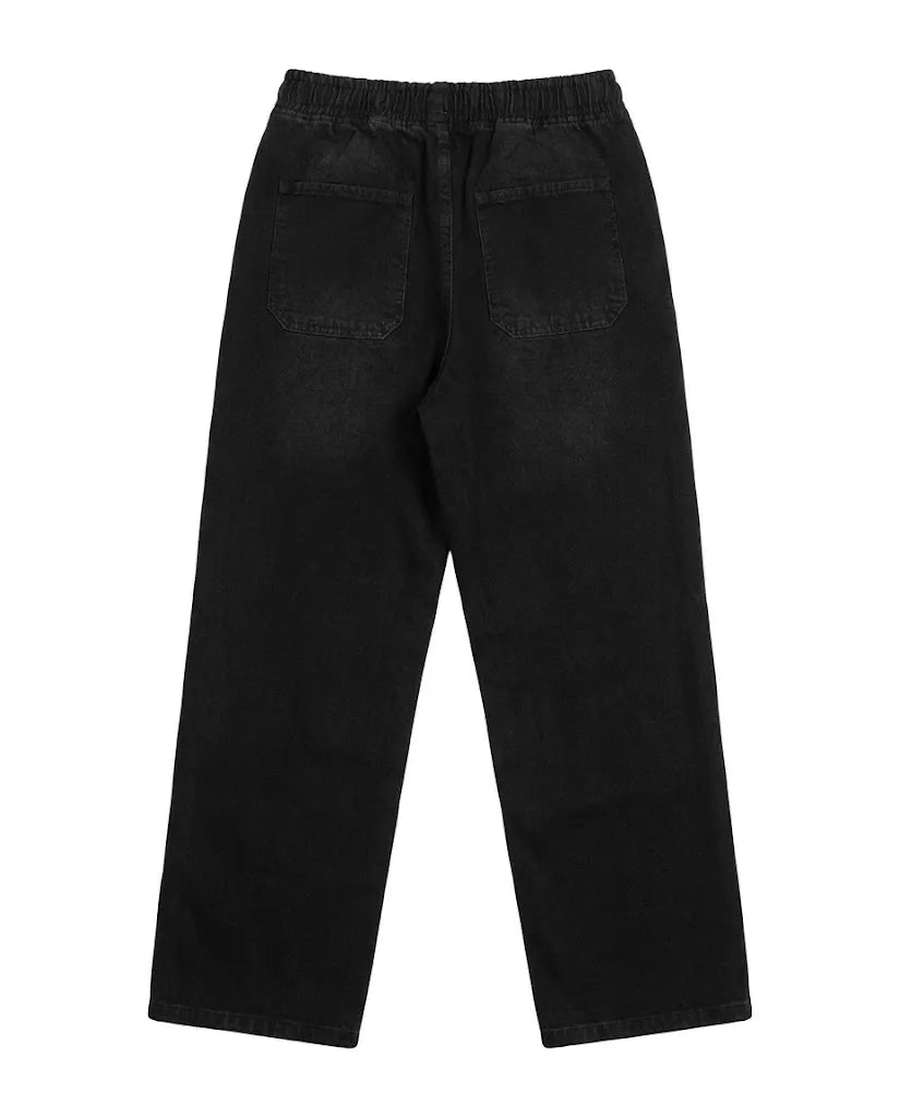 Men's black wide-leg jeans made of 99% cotton and 1% elastane with elastic waist by TREE   