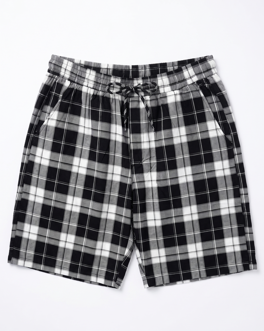 Men's checkered wide leg shorts-Black