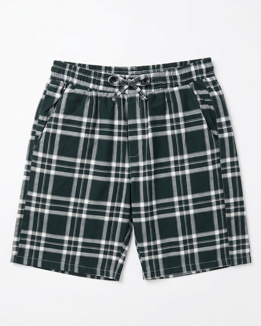Men's checkered wide leg shorts-Olive