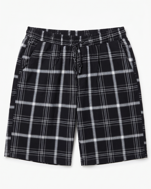 Men's checkered wide leg shorts-Black