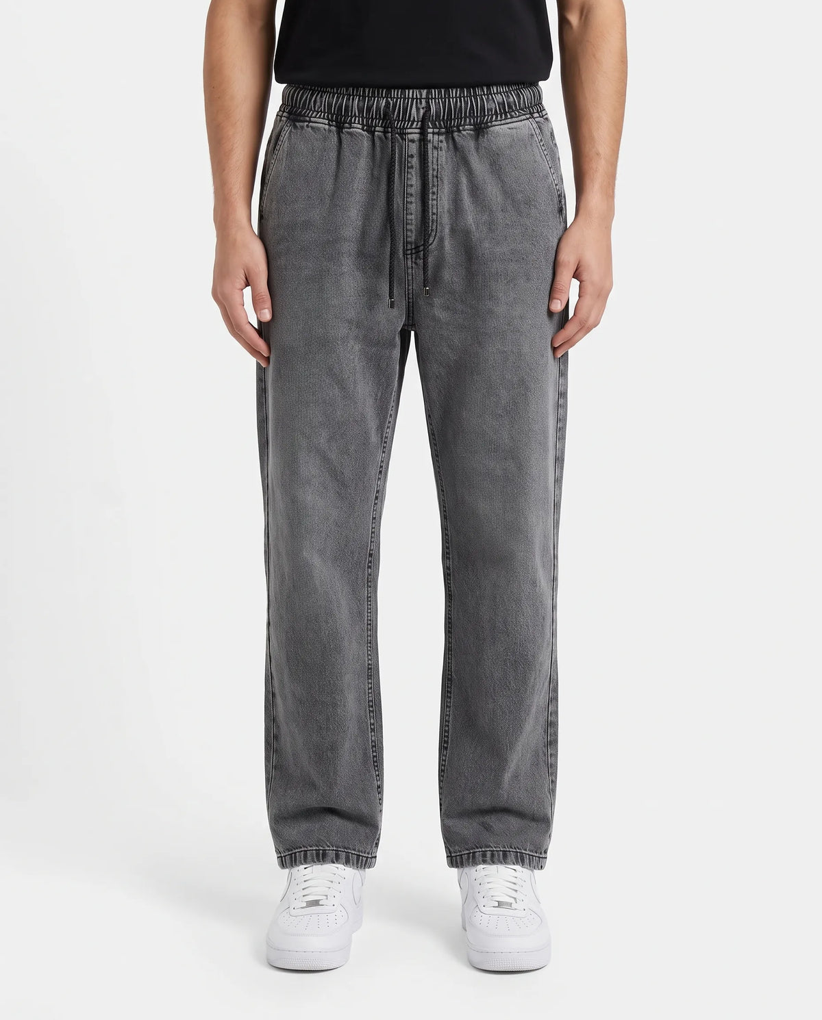 Men's 100% pure cotton wide-leg denim pants with elastic waist by TREE   