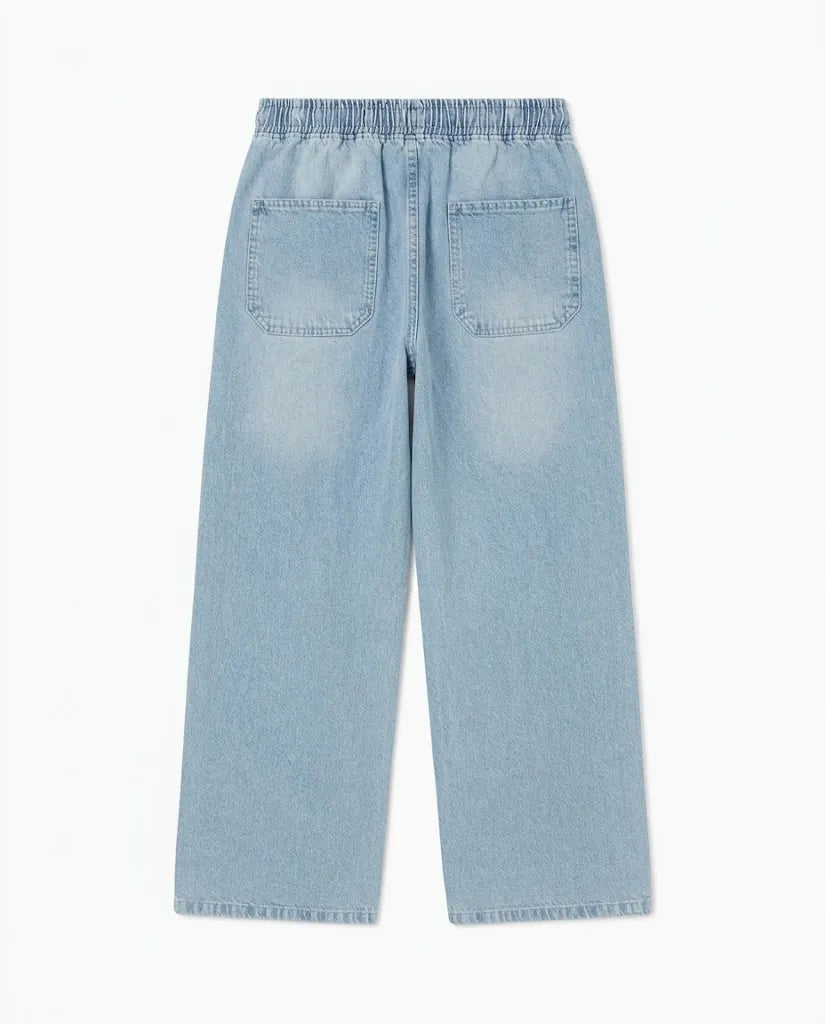Men's 100% pure cotton wide-leg denim pants with elastic waist by TREE   