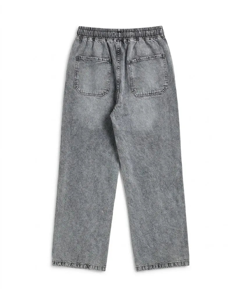 Men's 100% pure cotton wide-leg denim pants with elastic waist by TREE   
