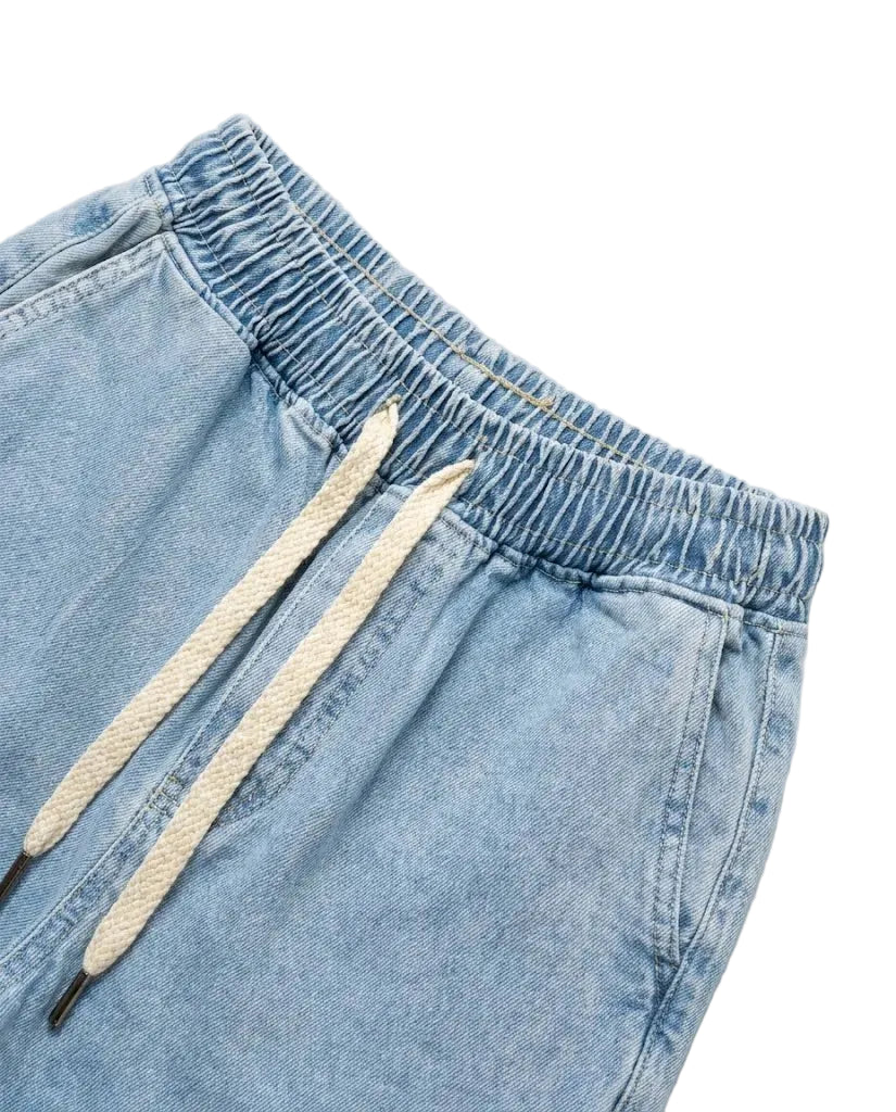 Men's 100% pure cotton wide-leg denim pants with elastic waist by TREE   