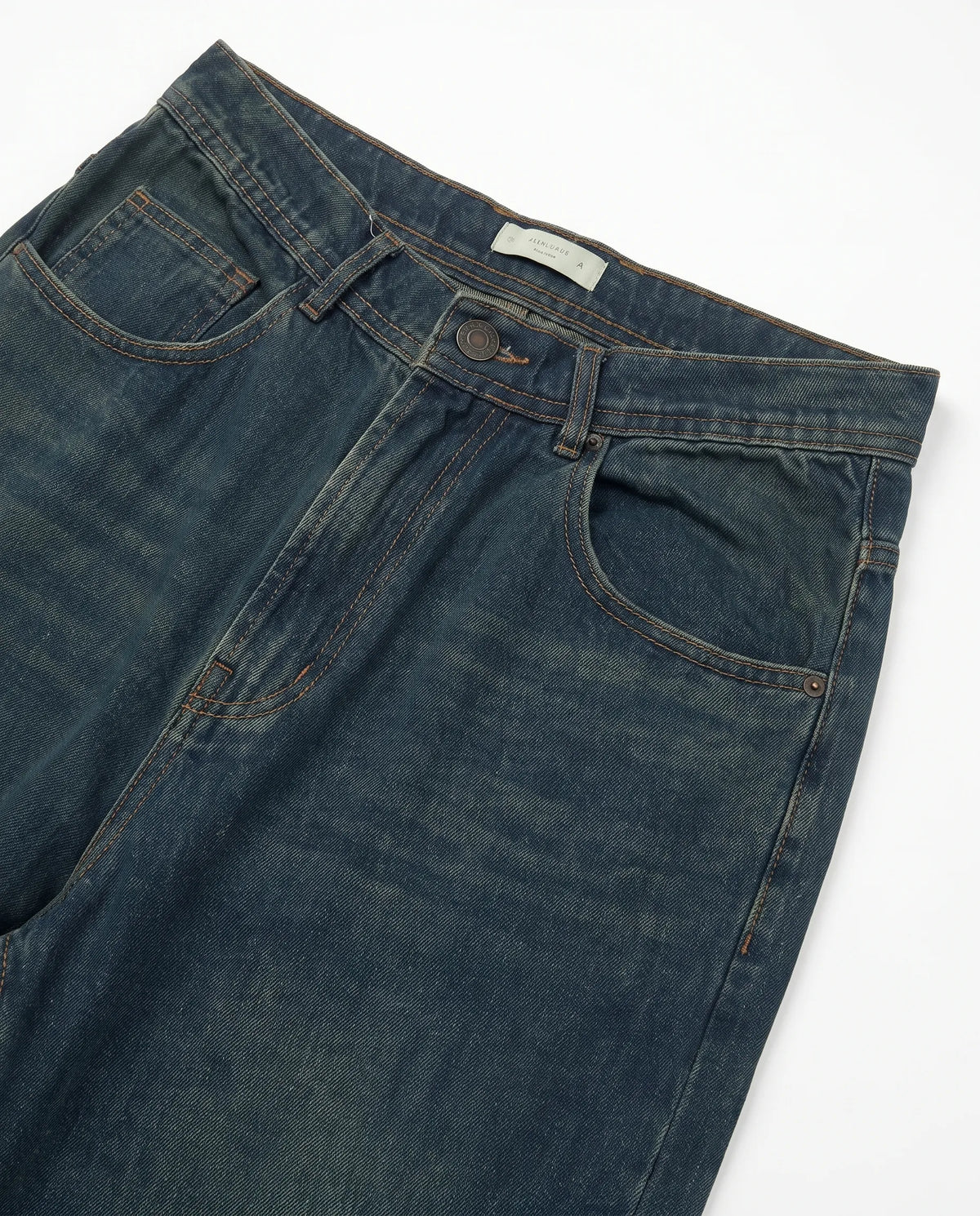 Men's dark blue wide-leg jeans with classic button waist by TREE   