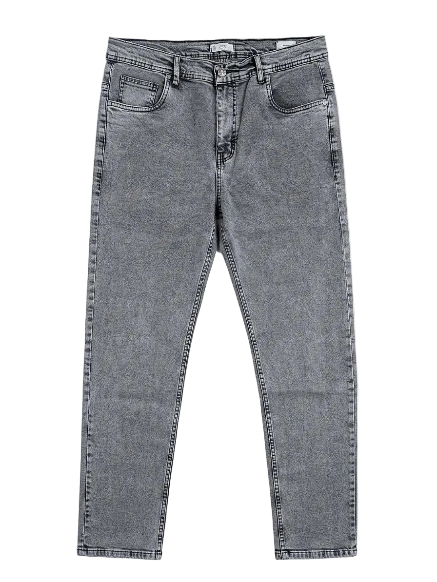 Studio shot of men's straight-fit jeans in grey by TREE.