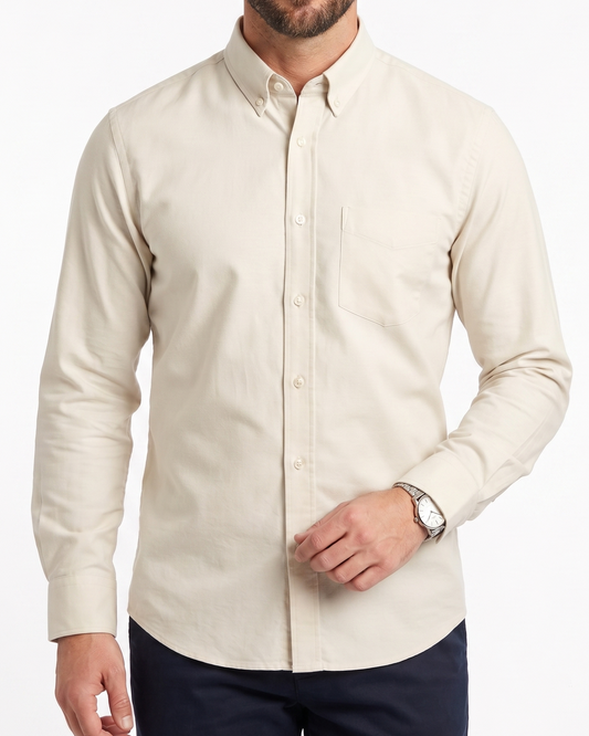 Men's Oxford Shirt With Sleeves - Beige