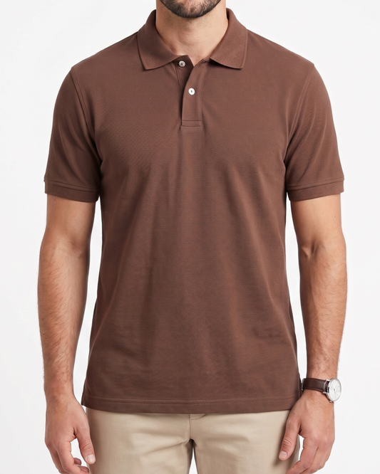 Men's Casual Polo Shirt - Short Sleeve -Brown