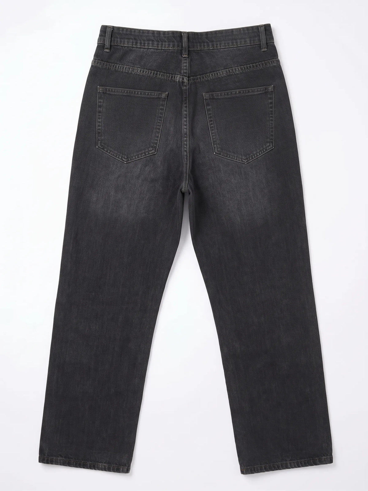 Men's dark grey wide-leg jeans with fixed waist and button closure by TREE   