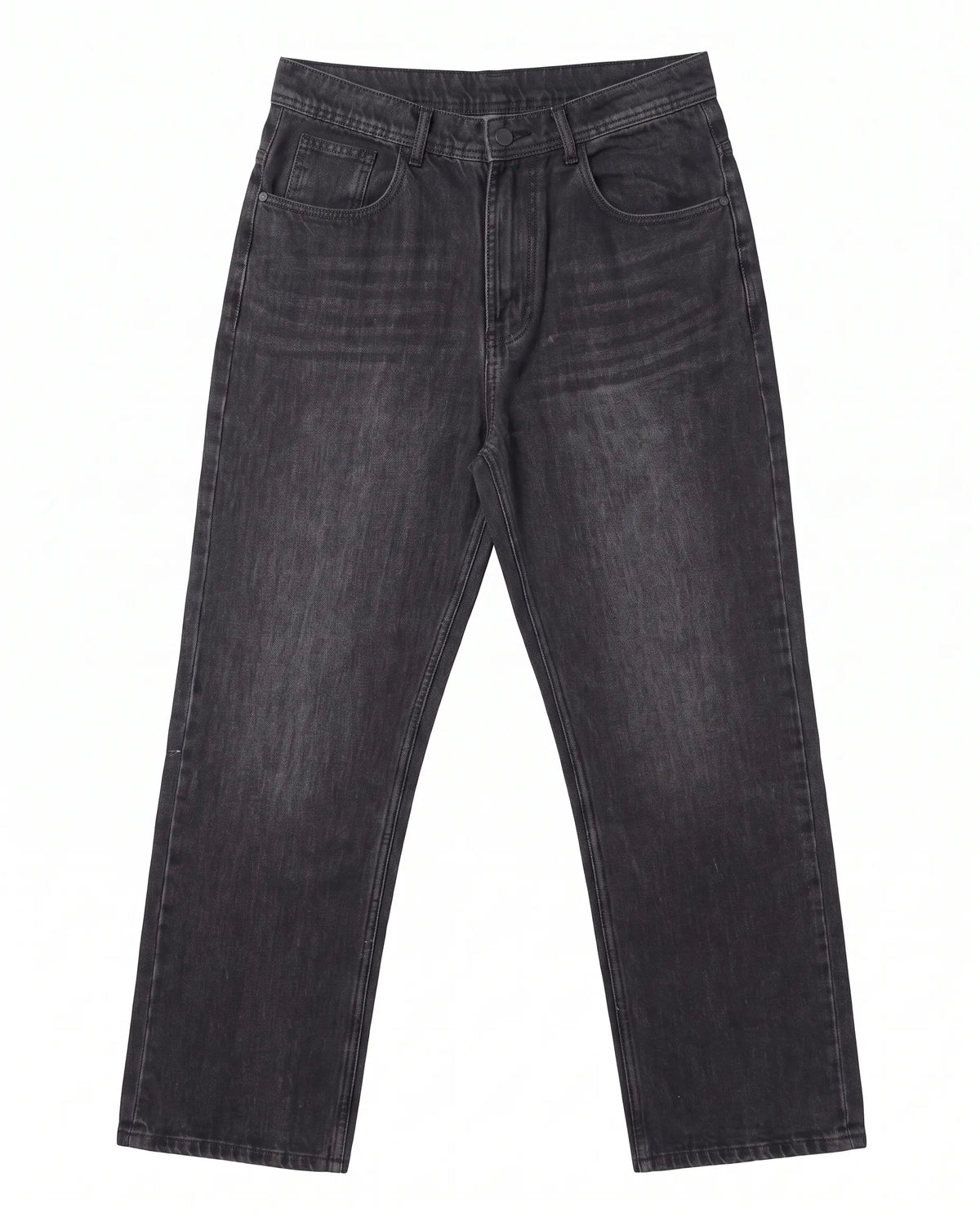 Men's dark grey wide-leg jeans with fixed waist and button closure by TREE   