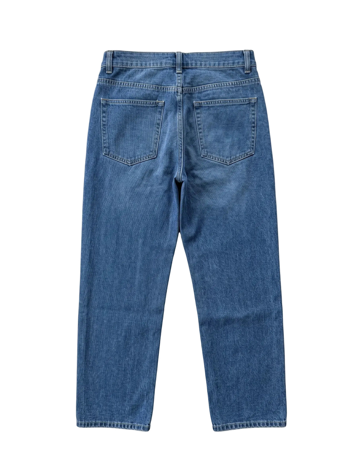 Men's blue wide-leg jeans with fixed waist and button closure by TREE   