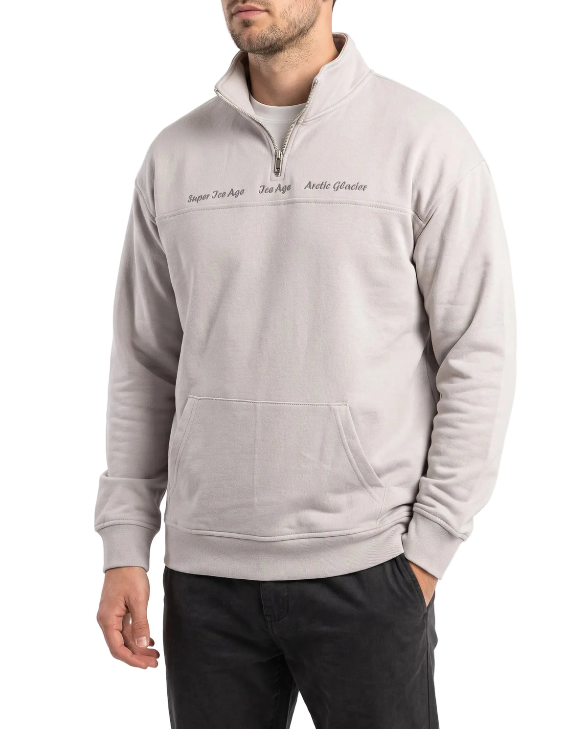 Men's half-zip sweatshirt with chest text by TREE   