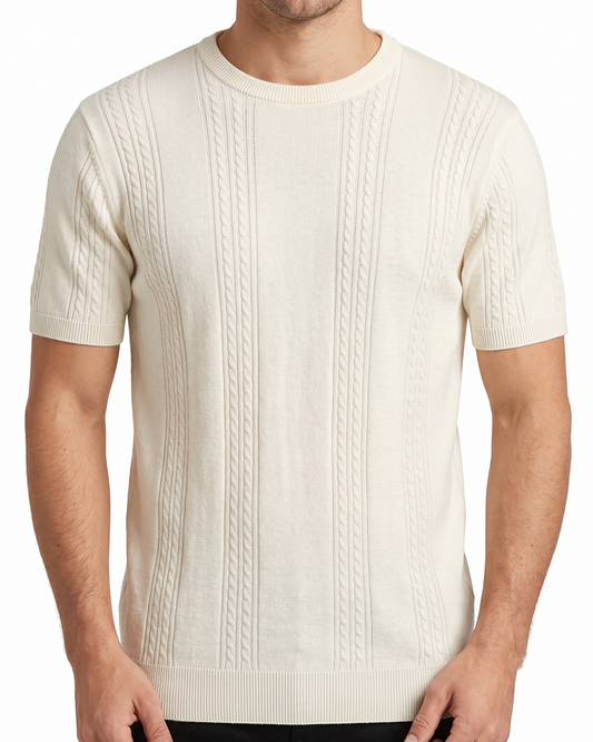 Men's knitted short-sleeved T-shirt-OFF White