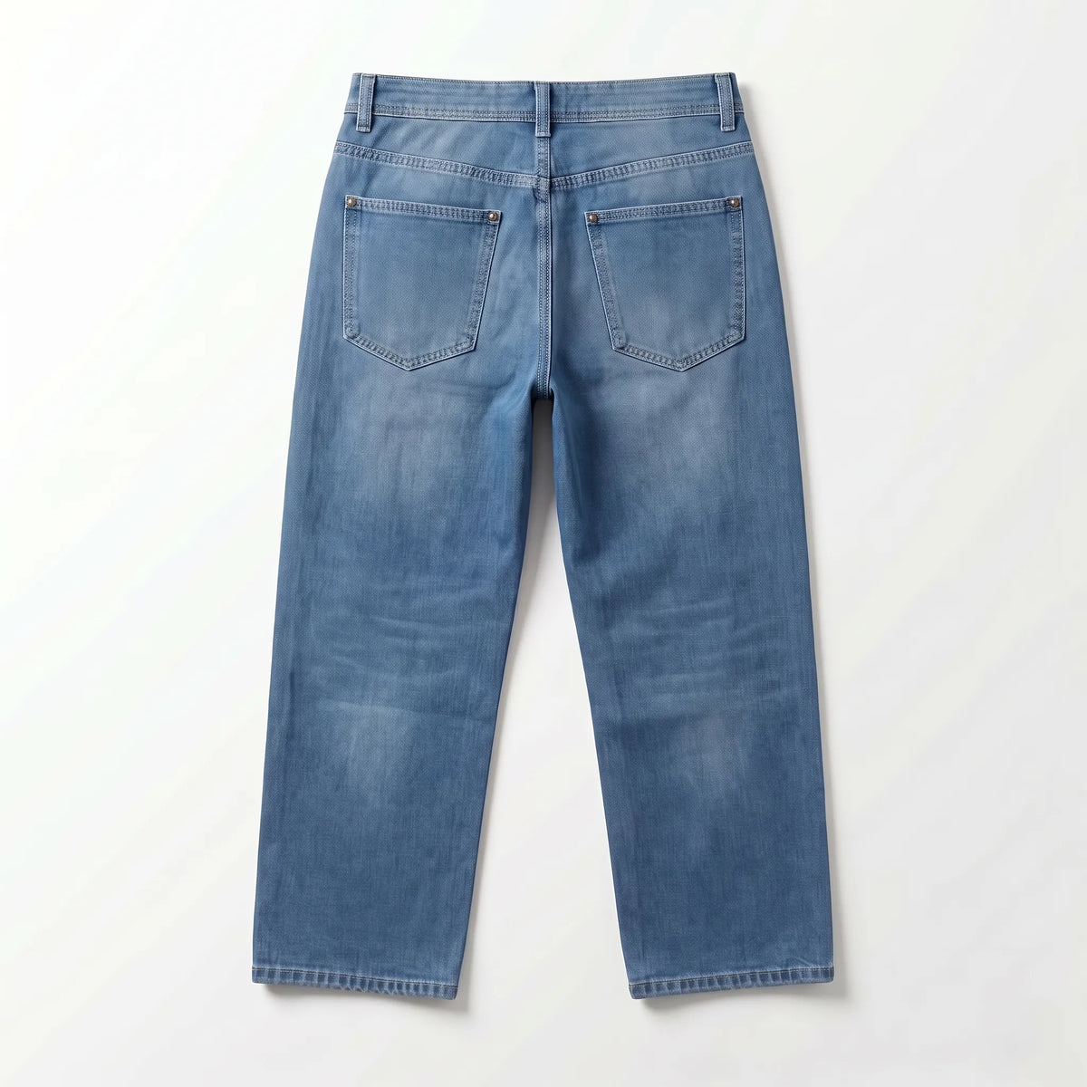Men's blue wide-leg jeans with fixed waist and button closure by TREE   