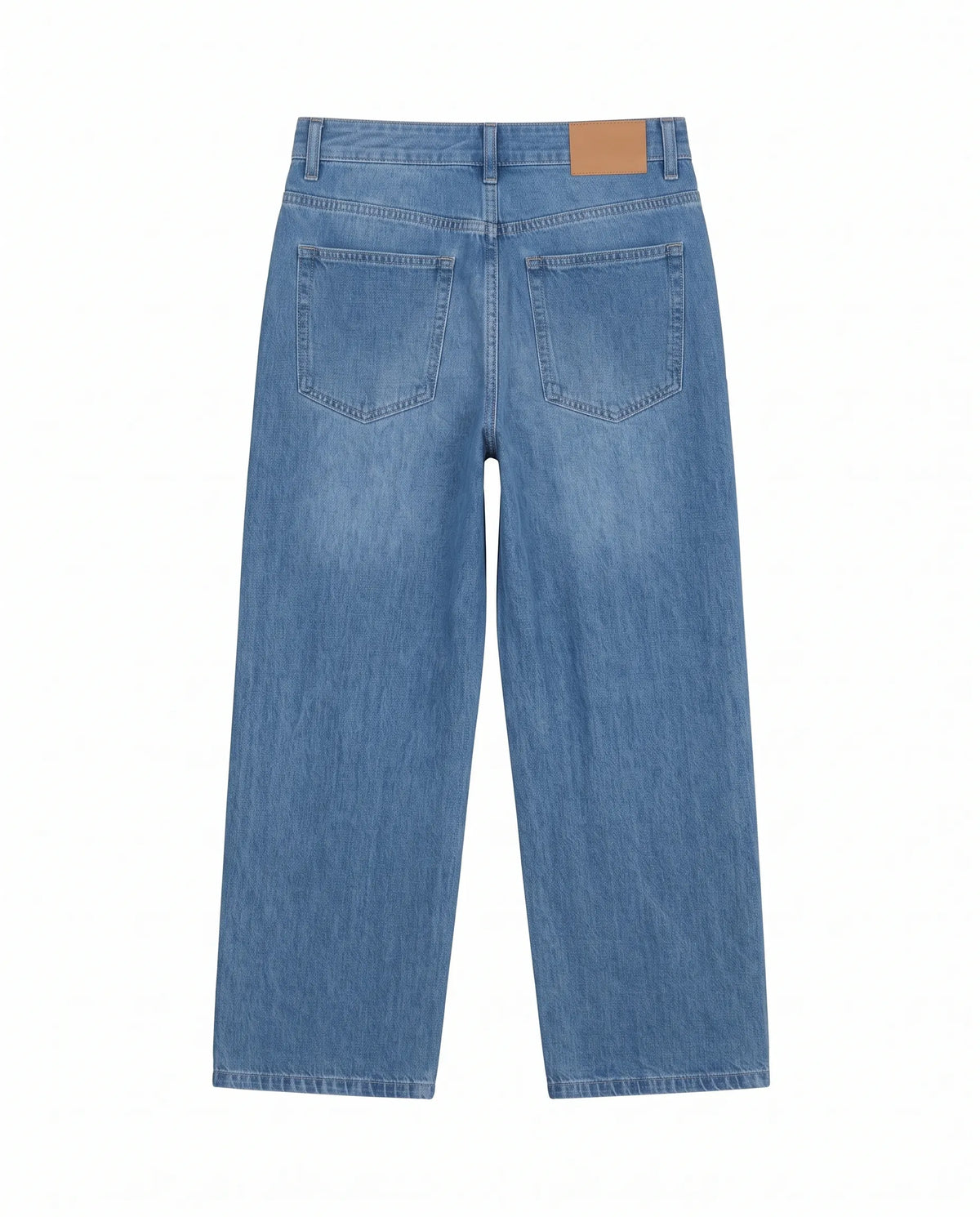 Men's blue wide-leg jeans with front patch pockets and fixed waist by TREE   