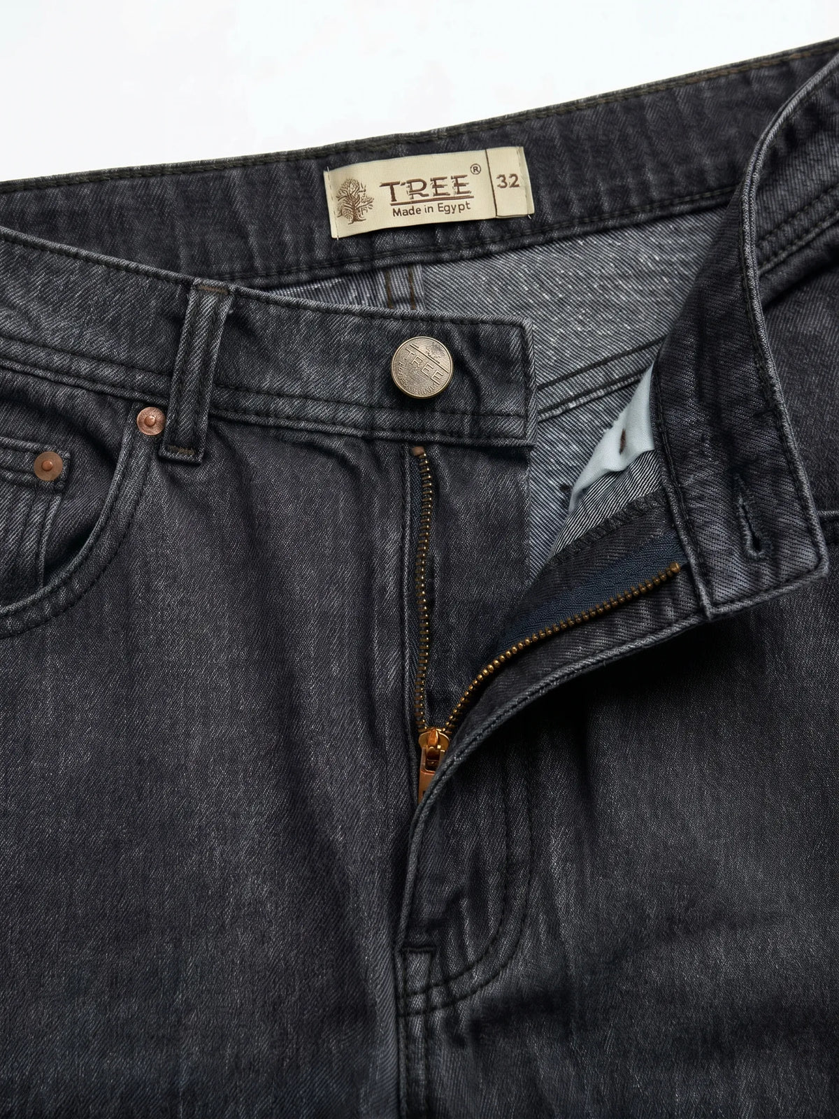 Men's grey wide-leg jeans with fixed waist and button closure by TREE   