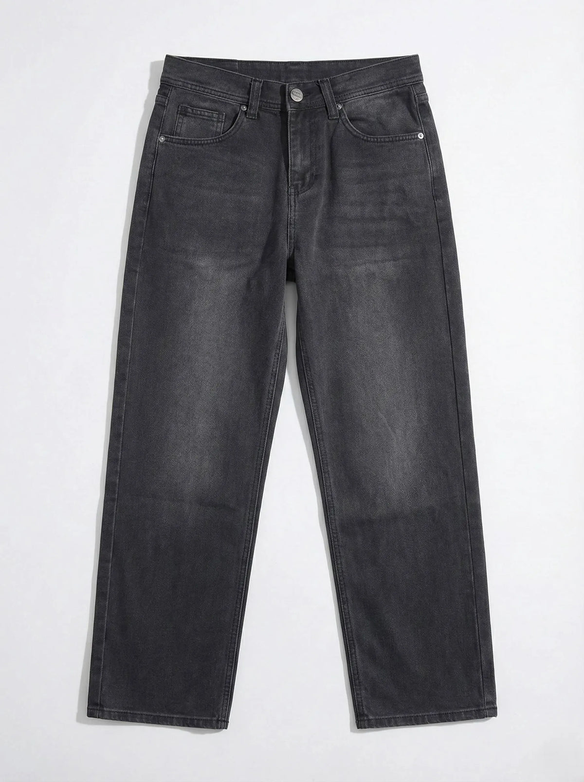 Men's grey wide-leg jeans with fixed waist and button closure by TREE   
