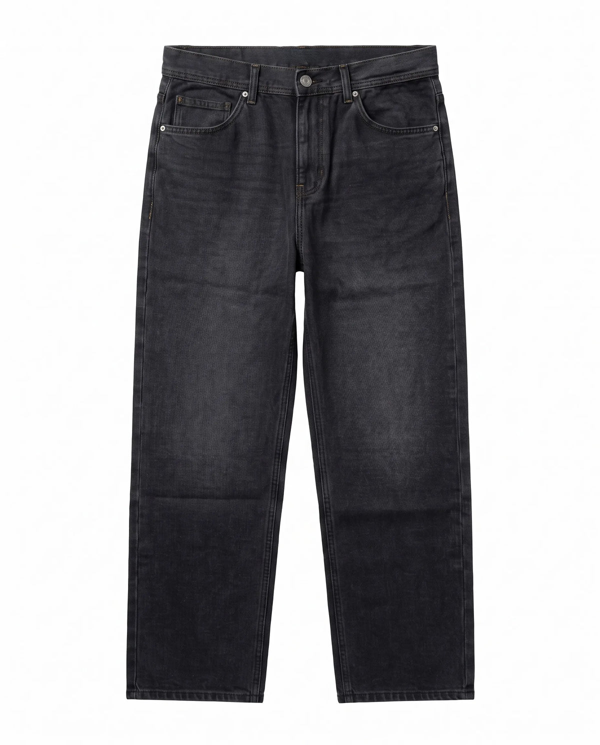 Men's grey baggy fit jeans with fixed waist and button closure by TREE   
