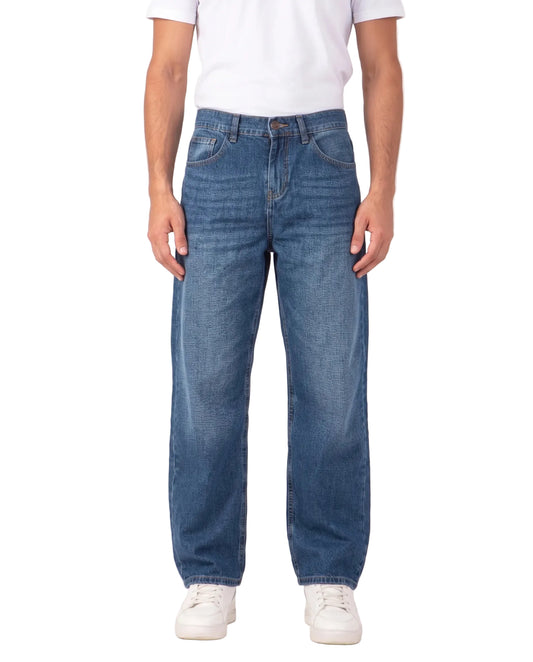 Men's blue baggy jeans with fixed waist and button closure by TREE   
