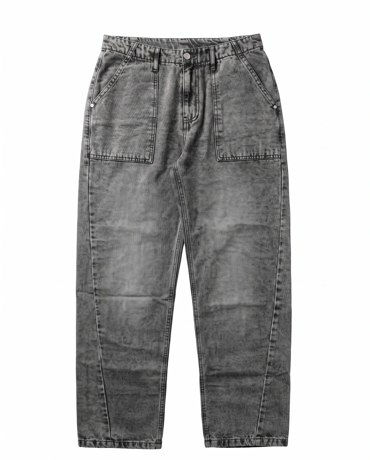 Men's grey wide-leg jeans with front patch pockets and fixed waist by TREE   
