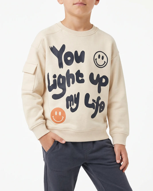Boys' beige graphic sweatshirt with sleeve pocket by TREE   