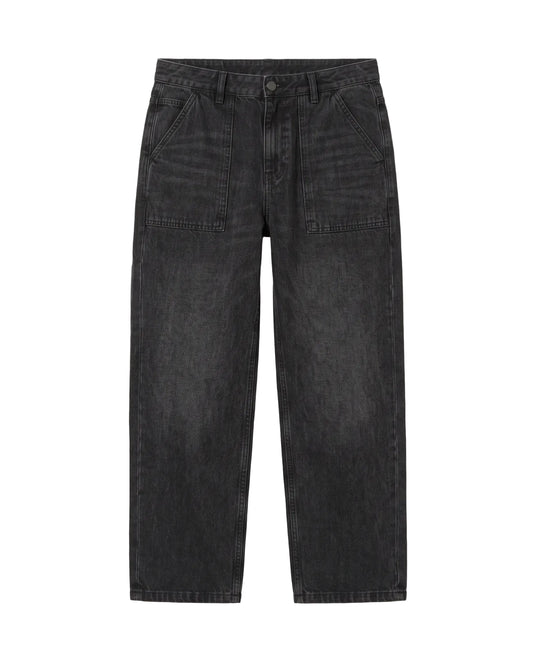 Men's black wide-leg jeans with front patch pockets and fixed waist by TREE   