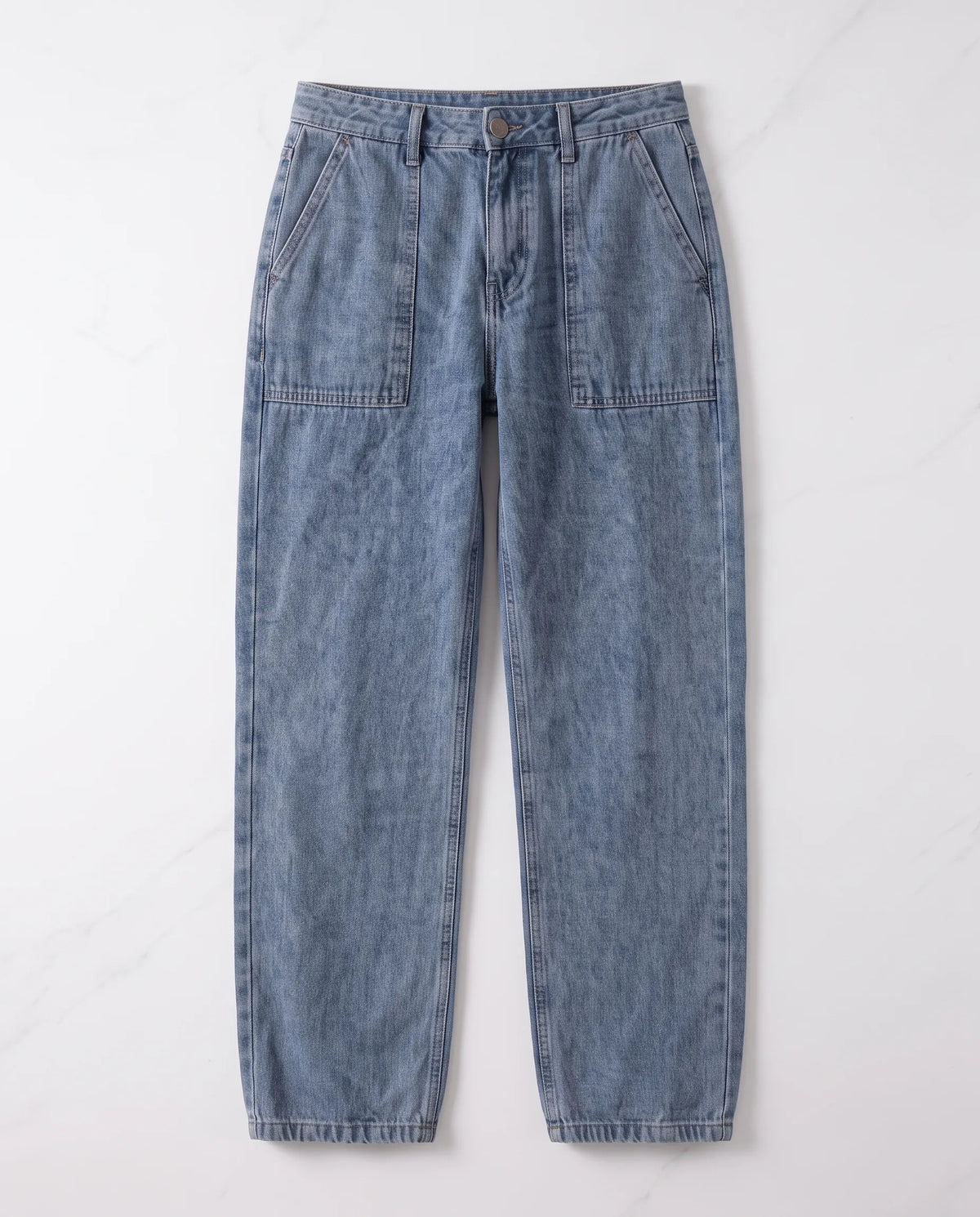 Men's light blue wide-leg jeans with front patch pockets and fixed waist by TREE   