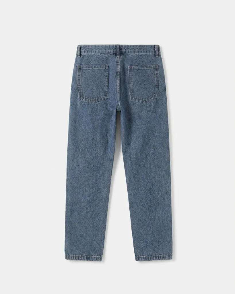 Men's light blue wide-leg jeans with front patch pockets and fixed waist by TREE   