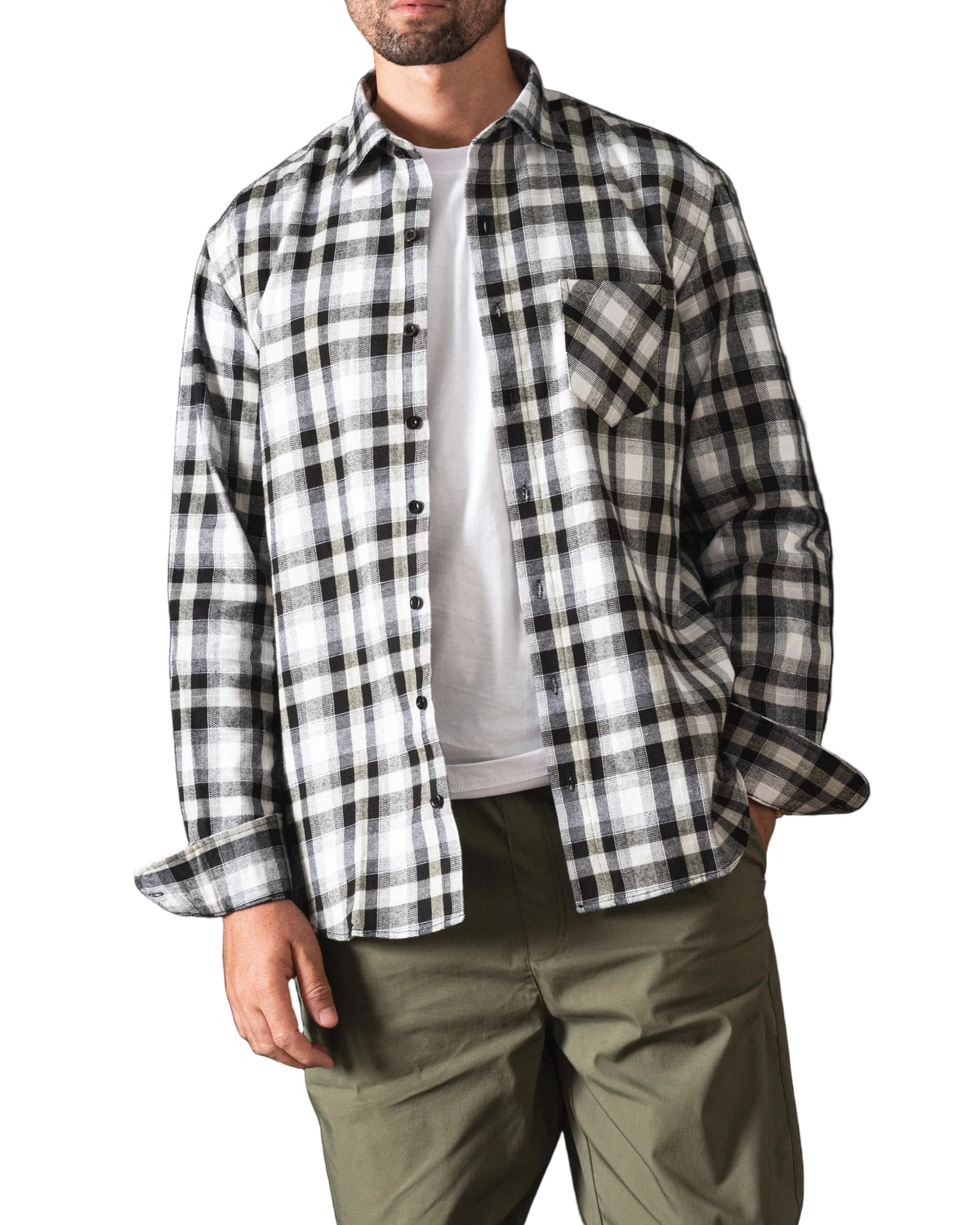 Men's black and white plaid flannel shirt by TREE   