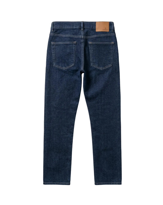 Men's dark blue straight fit jeans with fixed waist and button closure by TREE   