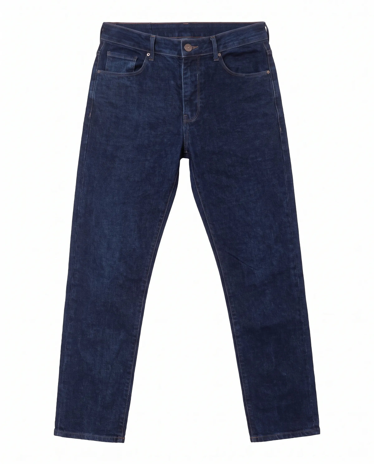 Men's dark blue straight fit jeans with fixed waist and button closure by TREE   
