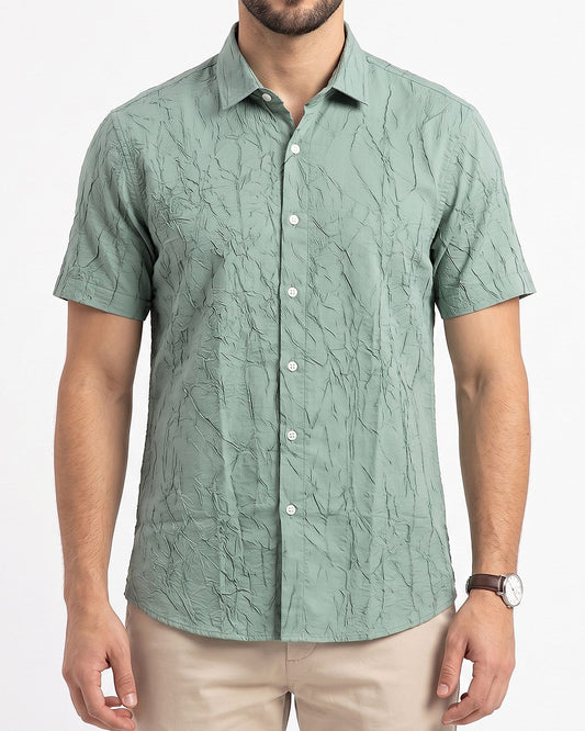 Men's casual short-sleeved printed shirt -Mint
