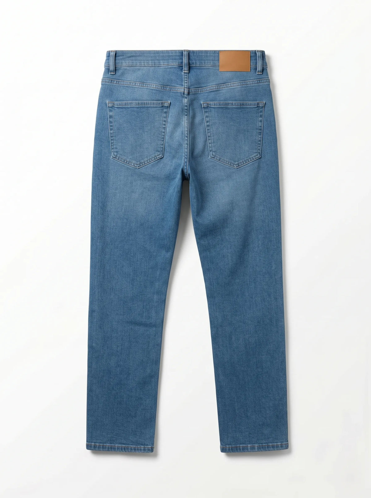 Men's light blue straight fit jeans with fixed waist and button closure by TREE