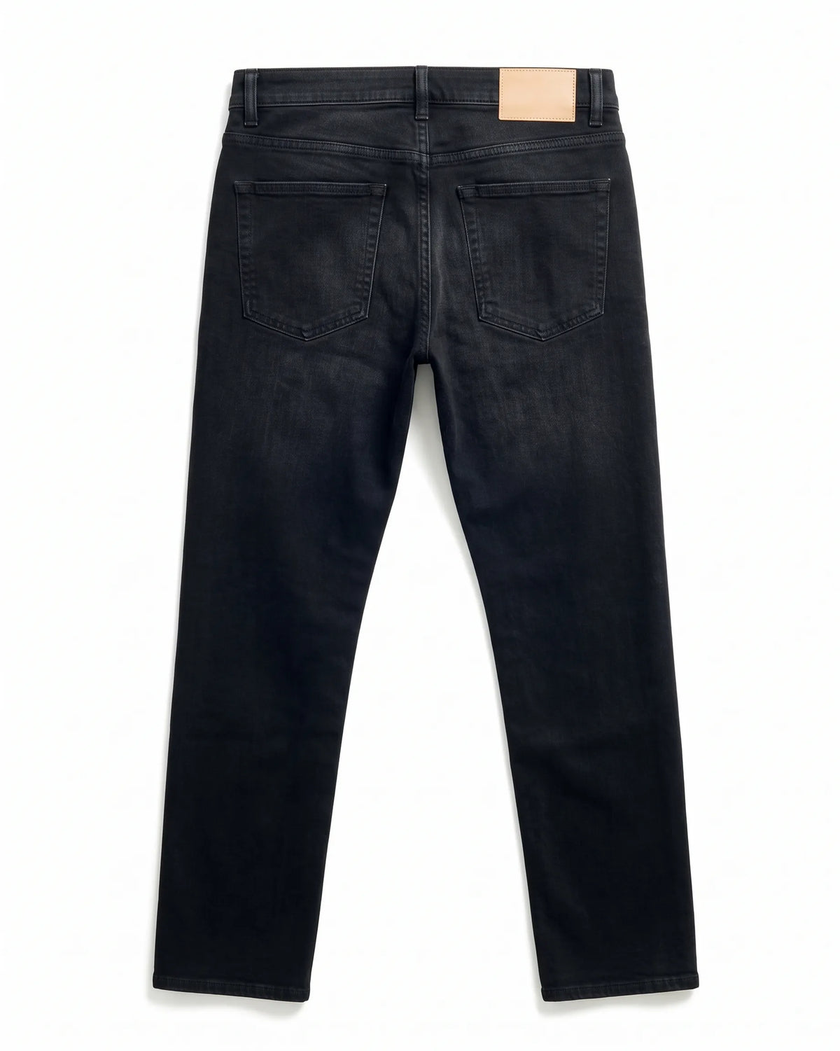 Men's dark black straight fit jeans with fixed waist and button closure by TREE